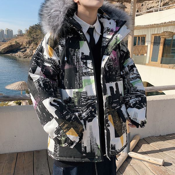 

2021 cotton-quilted new autumn camo cotton-quilled hair collar clothes young men's clothing ygwi, Black