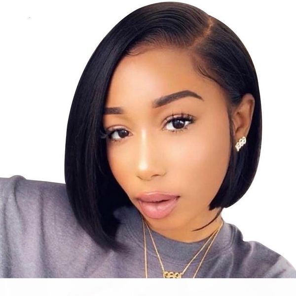 

human hair bob wig for brazilian straight remy glueless short bob human hair lace front wig with pre-plucked baby hairs, Black;brown