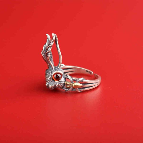 

band rings s925 silver fan rabbit carrot opening adjustable personalized thai tide