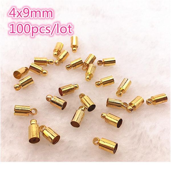 

100pcs/lot 4*9mm rhodium gold silver bronze necklace leather cord end caps tassel crimp end connector diy jewelry jllsvp