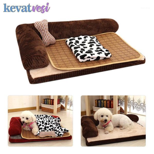 

pet dog sofa bed detachable corduroy cat beds breathable large dog cushion cool mat blanket set four seasons general pet kennel1