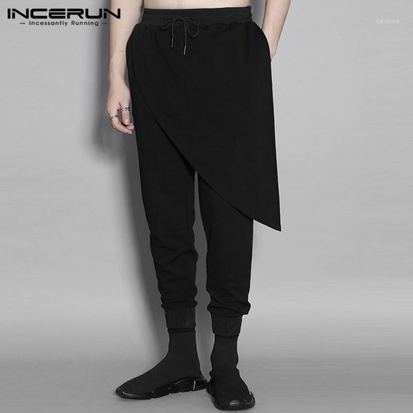 

incerun men harem pants joggers drawstring 2020 punk streetwear fashion irregular trousers men solid dance casual pantalon s-5xl1, Black