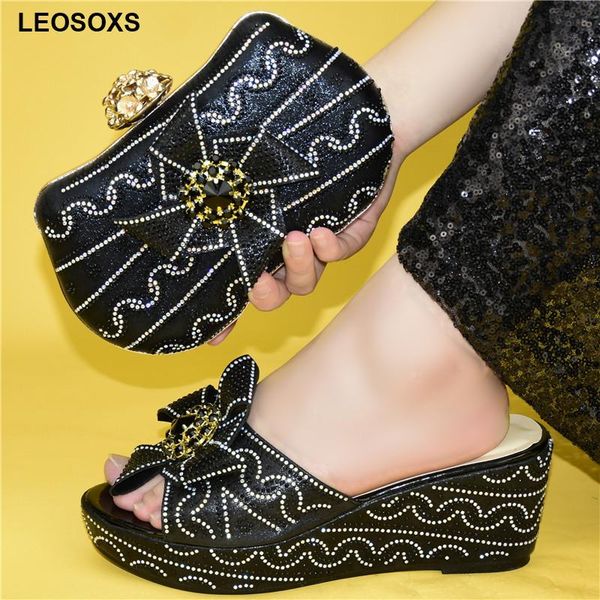 

new fashion italian designer shoes and bags matching set ladies square toe high heel elegant sandals female wedding party pumps, Black