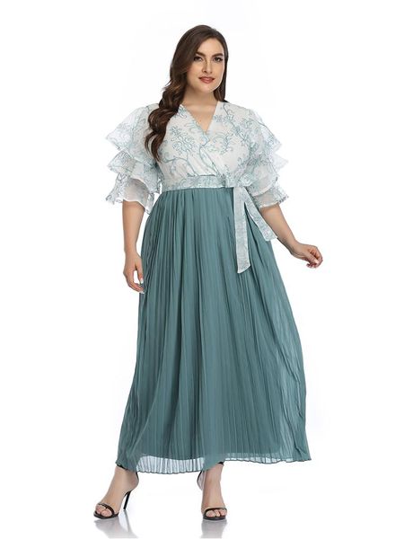 

casual dresses 2021 abaya long summer womens ruched butterfly sleeve fashion elegant sashes ramadan maxi stitching fake two piece dress, Black;gray