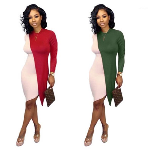 

neck dresses designer female autumn skinny casual dress clothes women color matching dress fashion trend new long sleeve round, Black;gray