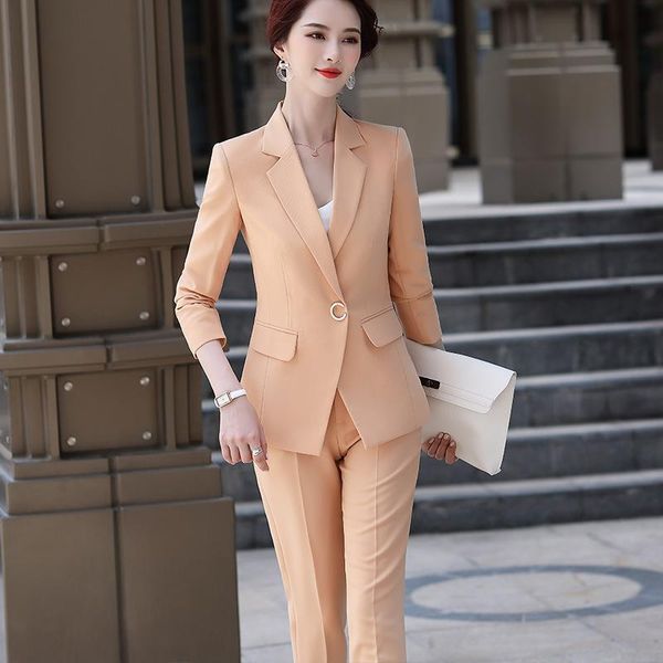 

women's two piece pants izicfly style autumn spring orange trouser and jacket work wear elegant business office women pant suit blazer, White