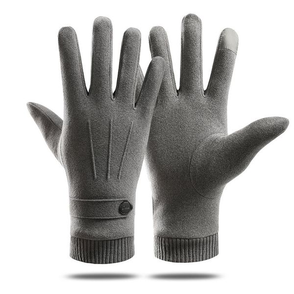 

winter keep warm touch screen plus velvet inside suede mens fashion simple cold protection thicken man outdoor gloves, Blue;gray