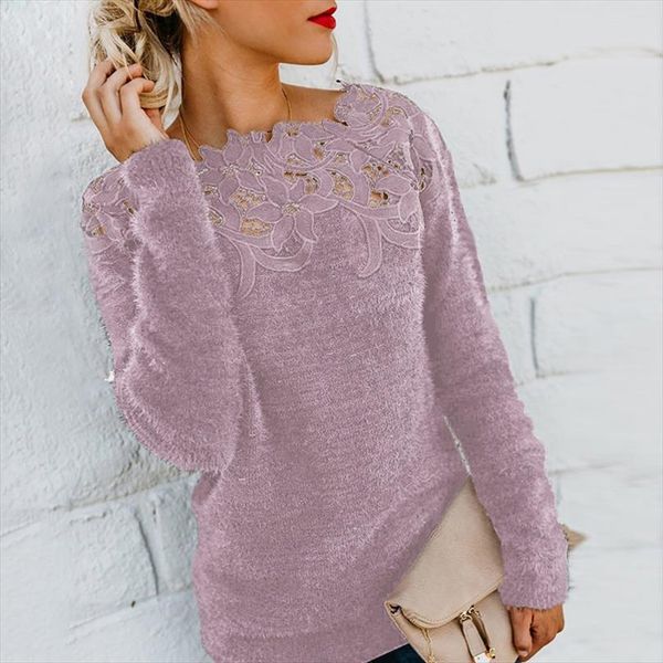 

2020 autumn winter warm fleece cold blouse pure color pullover elegant plush jumper plus size womens lace hollow sweater, White;black