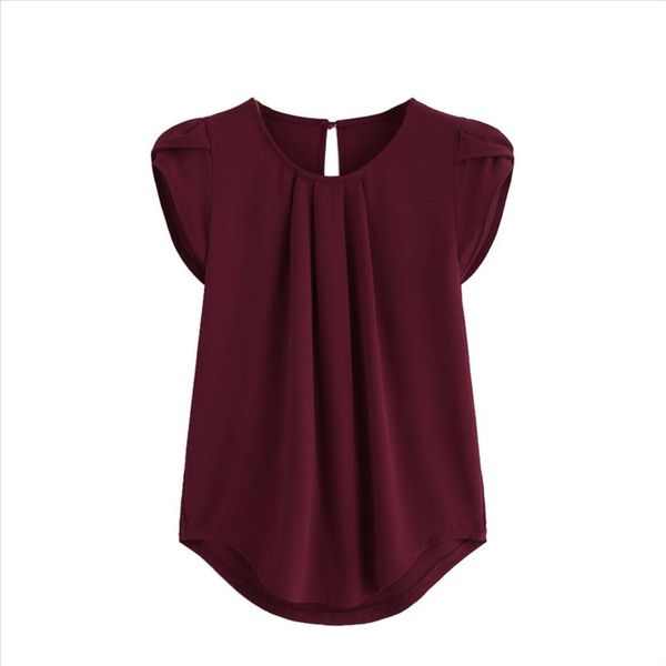 

women chiffon blouse solid short sleeve office ladies summer work o neck keyhole back elegant shirt camisas mujer yj, White