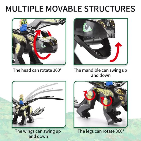 

electric toothless block how to train your dragon cartoon movie night fury light fury building blocks models kids bricks toy look