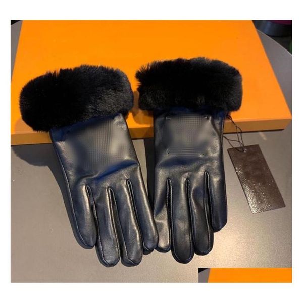

luxury rabbit fur gloves sheepskin embroidery leather gloves touch screen gloves plus velvet women brand mittens eqvac, Blue;gray
