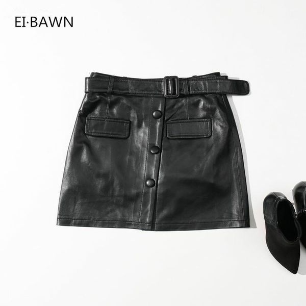 

2020 plus size leather skirts women black high waist a-line mini skirts women korean short black real leather skirt for sale1