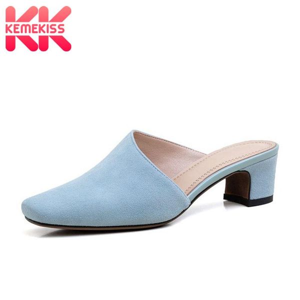 

kemekiss women sandals shoes fashion strap square toe shoes women real leather thick high heels slip on footwear size 34-40, Black