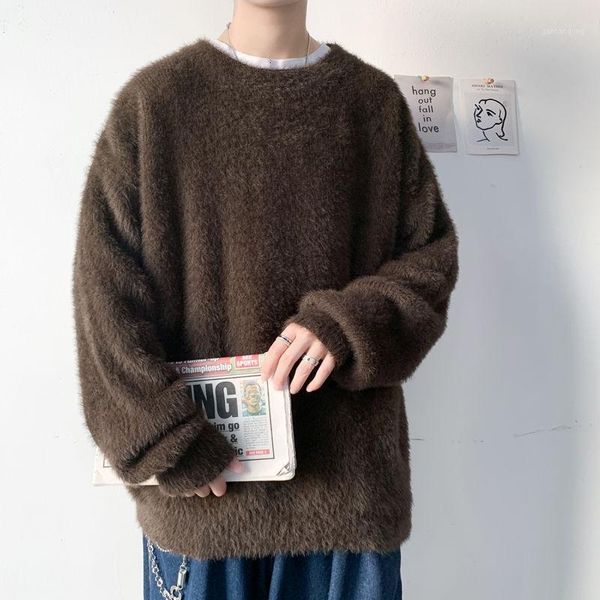 

winter thick plush sweater men's warm fashion casual retro knitted pullover men wild loose korean sweater mens clothes s-2xl1, White;black