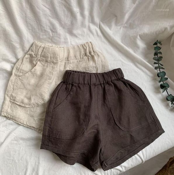 

shorts 2021 girls boys cotton linen summer fashion kids 2-8 years hv3021, Black