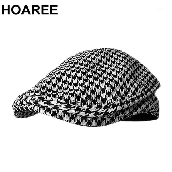 

hoaree vintage men flat cap summer linen beret hat male plaid grey houndstooth breathable caps brand duckbill driving hats1, Blue;gray
