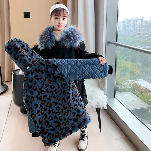 

girls' pie overcoming cotton winter clothes mid-length boys' fur collar fashion detachable liner jacket, Blue;gray