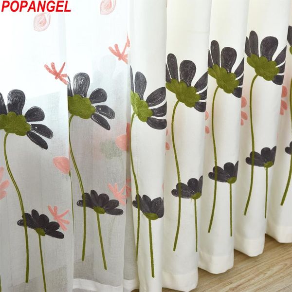 

curtain & drapes popangel polyester and cotton white embroidery soft living room semi-shading window curtains with tulle be customized