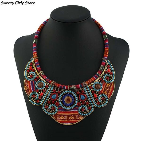 

women bohemian necklace ethnic style handmade pendants collar modern hippie boho choker fashion necklaces vintage colorful 2020, Golden;silver