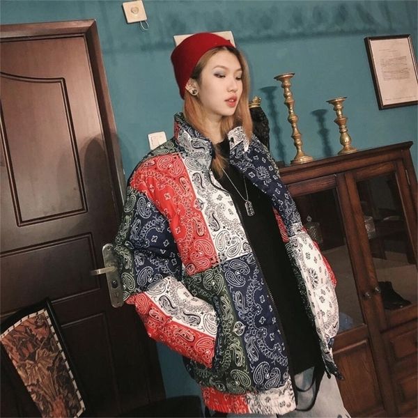 

winter oversize street cashew flower thickening original night retro coats women's loose warm fashion parkas cotton bf 201217, Black