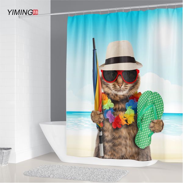 

bathroom funny cat shower curtain toilet polyester household decorative curtain waterproof shower curtain with hook 200*180cm