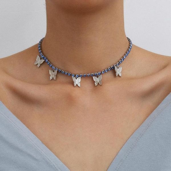 

chokers temperament super fairy ins feng collarbone chain necklace decorated with simple single zircon butterfly female, Golden;silver