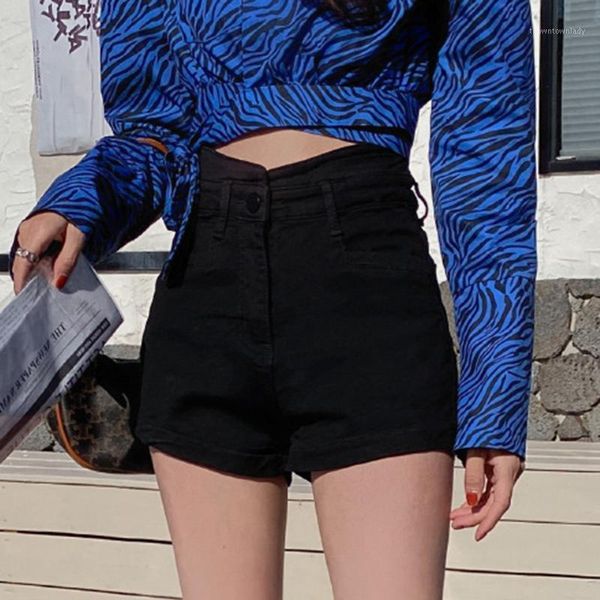 

women's jeans black women's high waist 2021 curled shorts ins tide summer thin wild a-line pants1, Blue