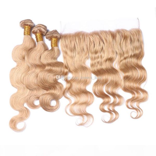 

new arrival #27 body wave lace frontal with hair bundles 9a brazilian #27 hair extensions with ear to ear full lace frontals, Black