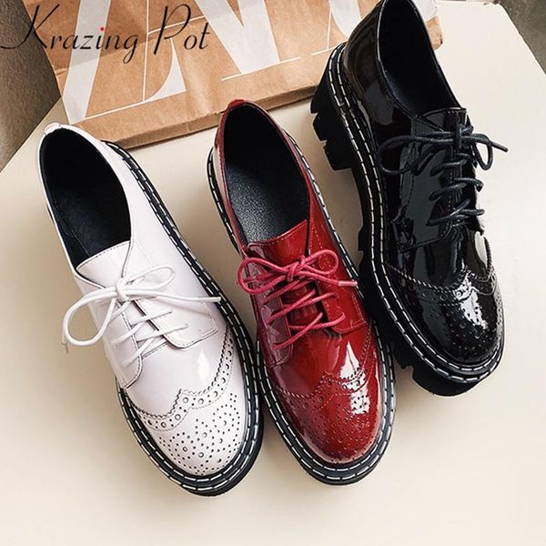 

comfortable cow leather round toe high heels british style women pumps office lady platform red casual concise spring shoes l20, Black