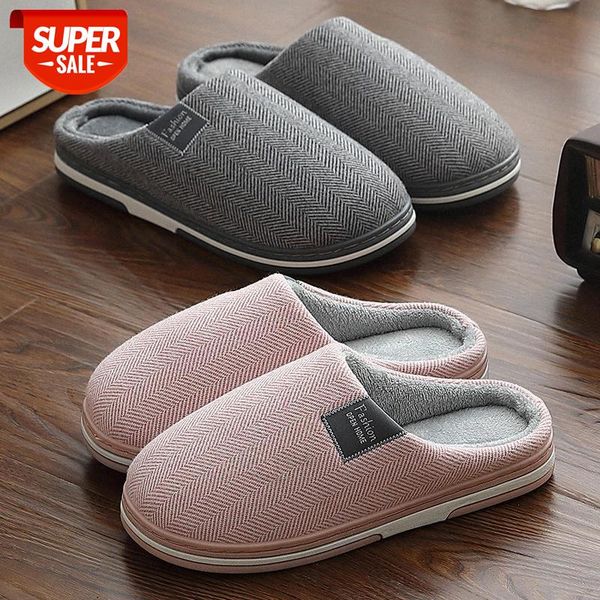 

female and male couple cotton shoes female autumn and winter home indoor non-slip warm plush slipper stripe pattern slippers #fc0l, Black