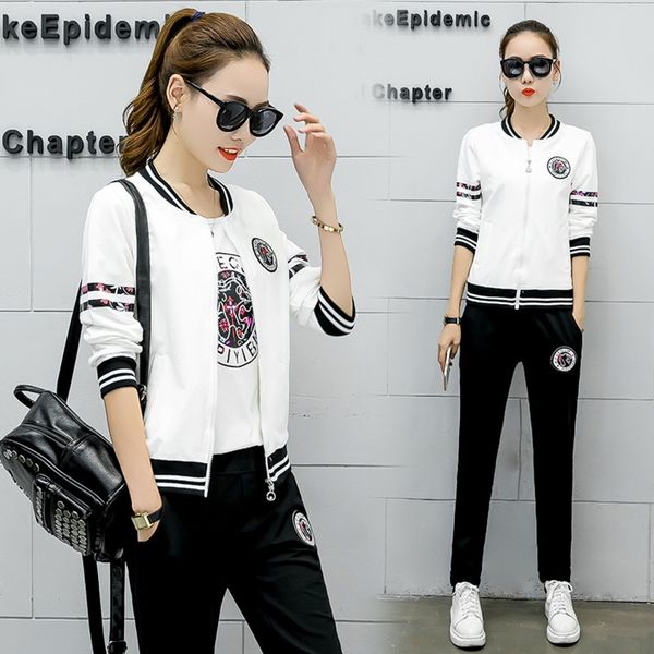 

vw95l large casual sportswear suit women's summer three and spring new 2019 fashion loose pieces in spring and autumn women's autu, Gray