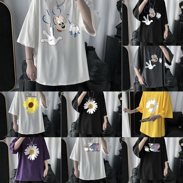 

lhbgf short sleeve whitemen's tt summer korean ins daisy print loose bf style bottomed shirt with shirt trend wdkix, Blue