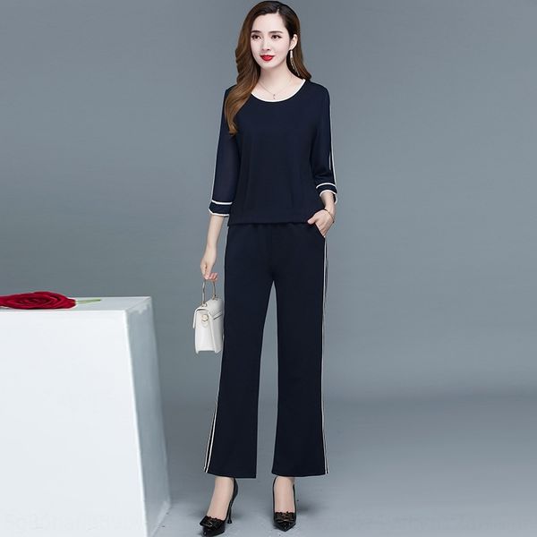 

5ieqv брюки футболки костюм для двух частей 2020 в начале осени новая мода набор длинные брюки широкую ногу pantst футболку широкую ногу pan, Gray