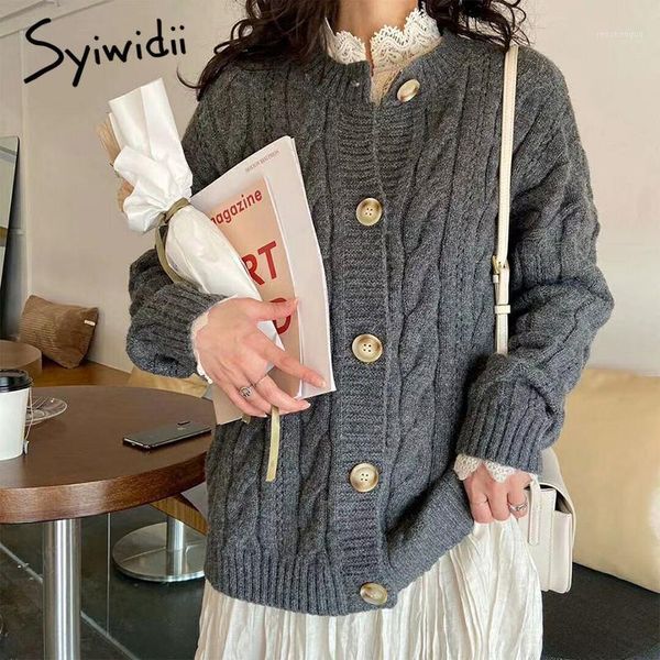 

syiwidii knit sweater women autumn winter female casual long sleeve button cardigan women casual winter warm clothes white gray1