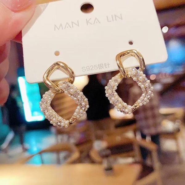 

dangle & chandelier pearl earrings geometric metal korean style wild fashion pendant women jewelry earrring stud, Silver