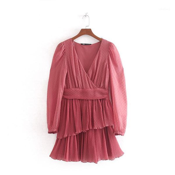 

casual dresses women cross v neck solid color chiffon kimono vestidos pleated dress ladies laminated ruffles side zipper dresses1, Black;gray