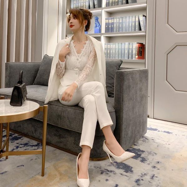 

women's two piece pants three suit fall 2021 dress royal sister style temperament female fashion 4301, White