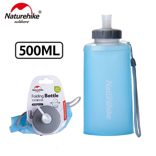 Naturehike 500 ml Mini Sport Flasche Wasser Flaschen Outdoor Tasse Tragbare Silikon Folding Drinkware Mit Stroh NH61A065-B 201221