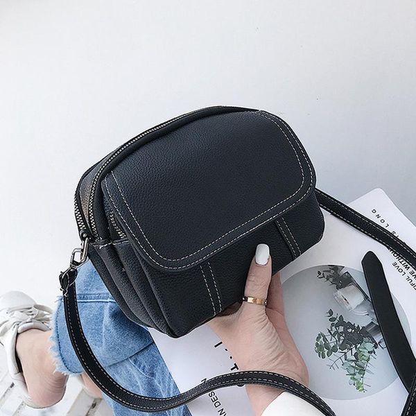

new spring and summer shoulder messenger bag fashion solid color wild multi-layer soft leather female bag fashion square
