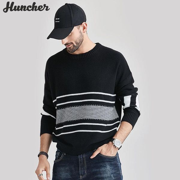 

men's sweaters huncher mens knitted sweater men 2021 autumn winter oversized pullover korean fashion vintage patchwork black for, White;black