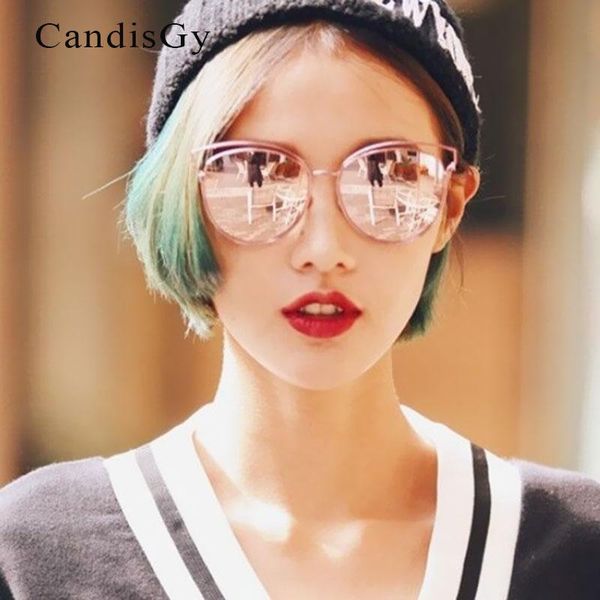 

sunglasses brand designer cat eye women pink hollow fashion mirror retro sun glasses lady eyewear female metal frame, White;black