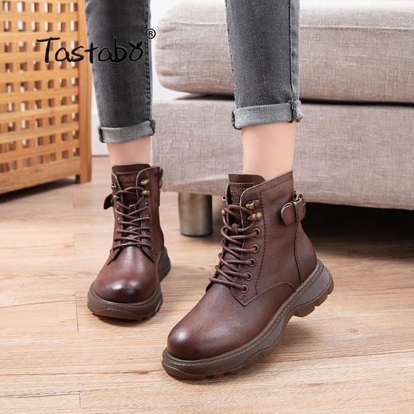 

women's leather ankle boots women autumn winter cross strappy vintage women punk boots flat ladies shoes woman botas muje16-2, Black