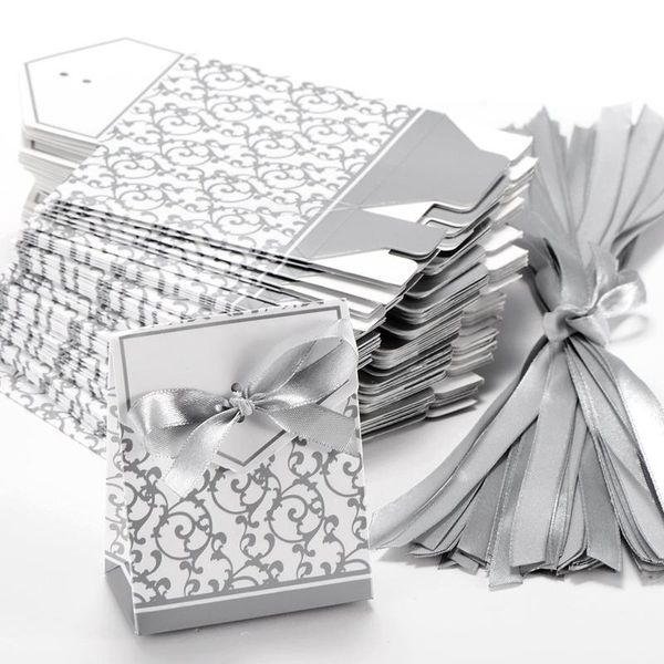 

50x boite a dragee wedding decoration accessory table baptism flower fete argente