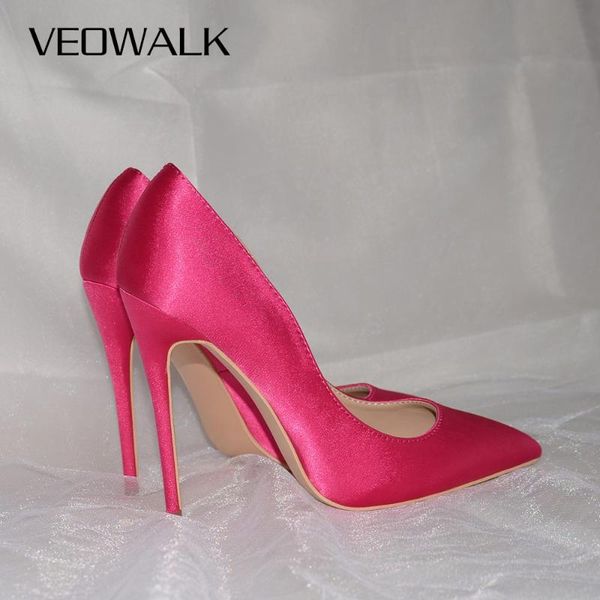 

veowalk pink women silk satin extremely high heels ladies pointed toe stilettos pumps bridesmaid bridal wedding shoes, Black