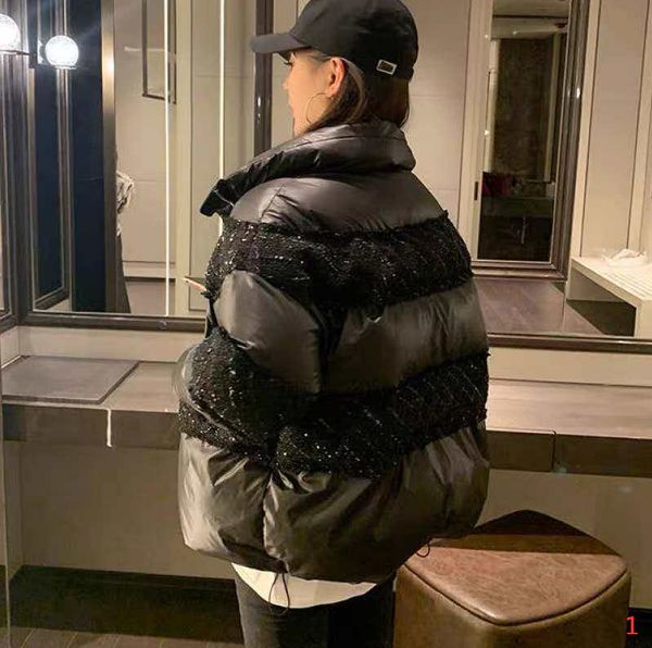 

20fw women jacket down parkas coat winter style sequins shiny jackets pocket outsize lady warm coats 2 colors size s-l, Black