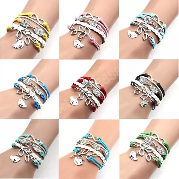

weave multi layer owl infinity charm bracelets red white rope bracelet bangle cuff fashion jewelry for women girls, Golden;silver