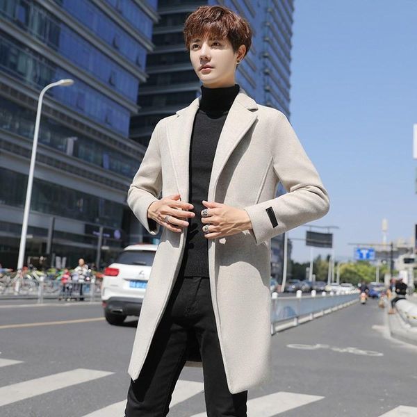 

plain color plus size korean style men wool oat 5xl 4xl autumn winter mens cloths fashion long sleeve blend peacoat xxxxxl, Black