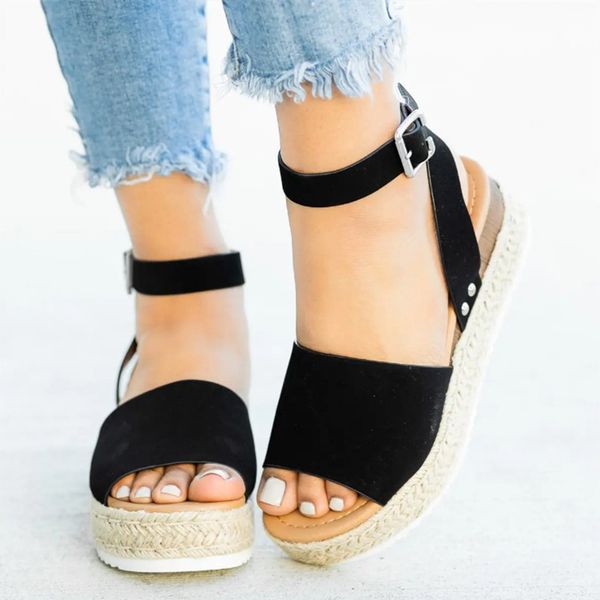 

duzeala wedges shoes for women sandals plus size high heels summer shoes t200515, Black