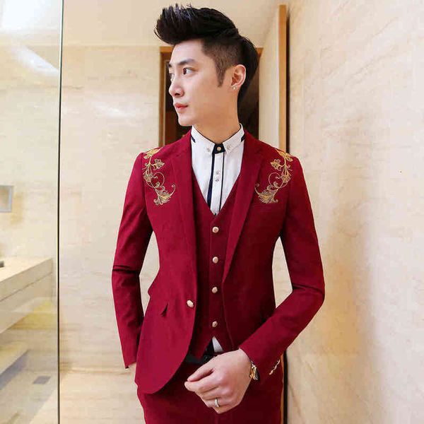 

men's suits & blazers wholesale- 2015 spring mens business casual fashion flower embroidered suit jacket slim blazer black red blue whi, White;black