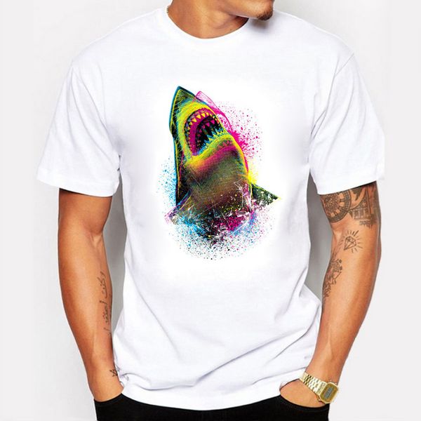 

высокое качество океана мечта красочный акулы printed короткими рукавами повседневный лето tshirt homme спорт толстовка с капюшоном толстовк